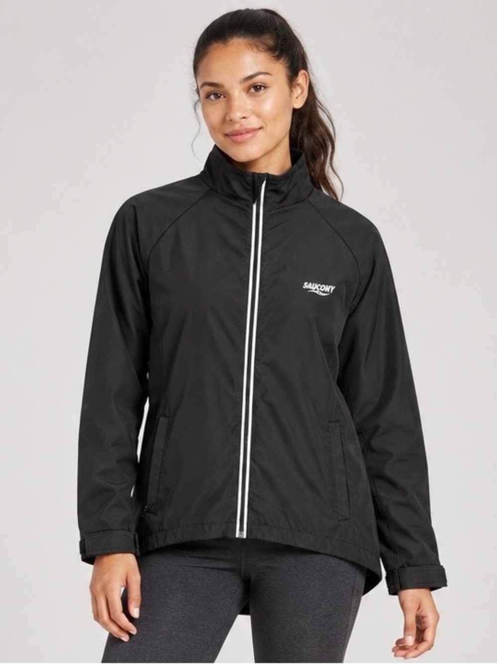 Saucony Women’s Black Reflective Running Windbreaker Jacket Size Large